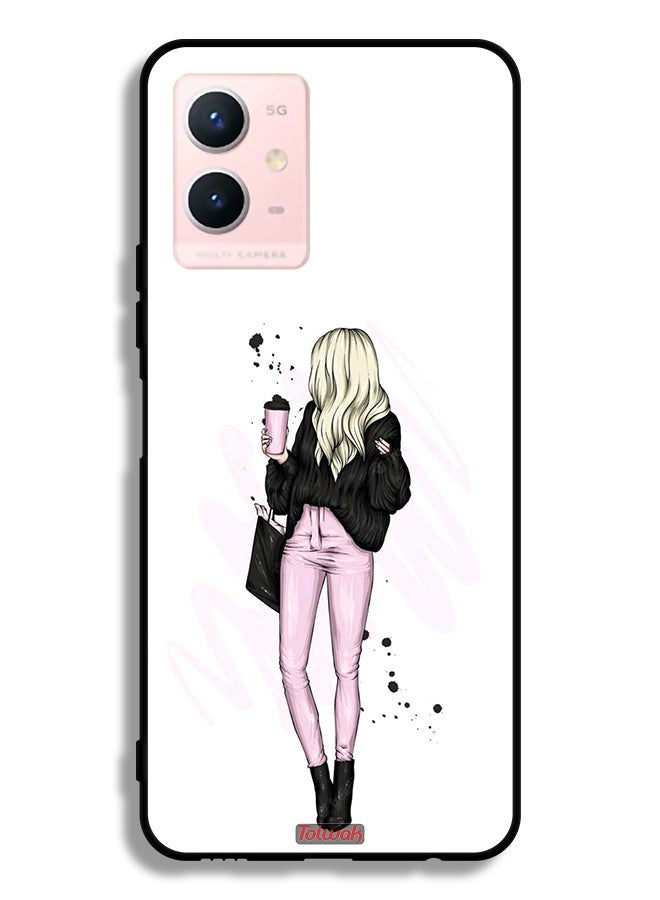 Tolwak Vivo Y33s 5G Protective Case Cover Girl Holding Coffee Cup Art - Image 2