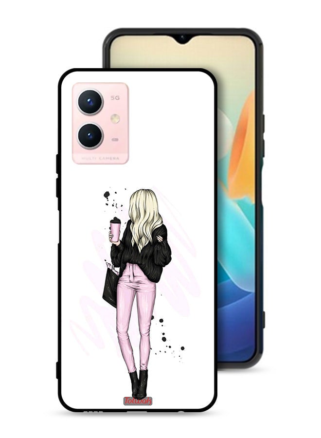 Tolwak Vivo Y33s 5G Protective Case Cover Girl Holding Coffee Cup Art - Image 1