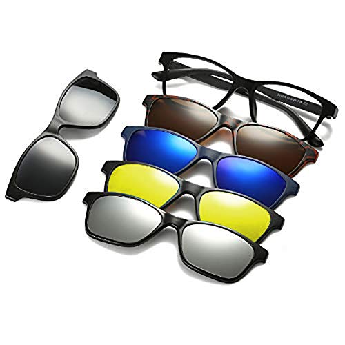 Visions India 6 in 1 Polarized Magnetic Clip On Sunglasses Eye Glasses With UV 400 Night Drive Unisex (2246, Square, 50|20, Medium) - Image 1