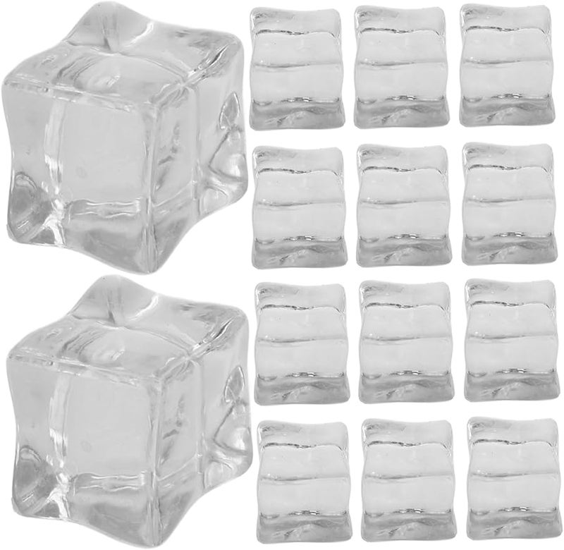 Clear Plastic Ice Cubes 20pcs Realistic Square Ice Bar Decor Photography Props - Image 1
