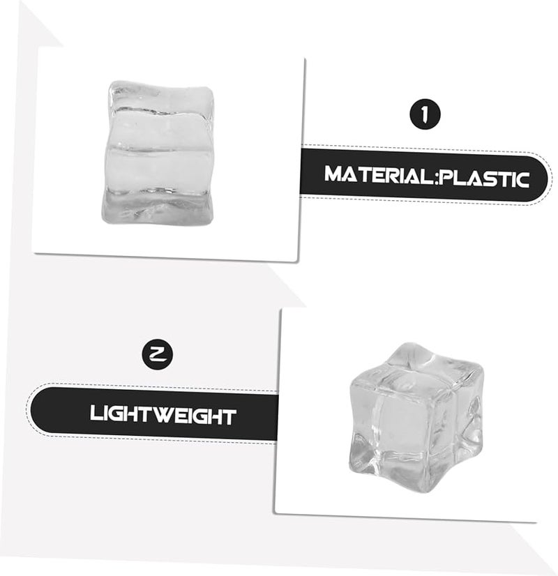 Clear Plastic Ice Cubes 20pcs Realistic Square Ice Bar Decor Photography Props - Image 3