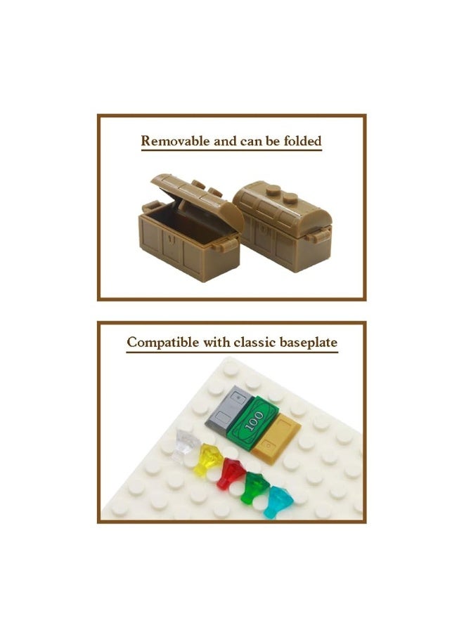 BroTex Pirate Accessories Money - Treasure Chest Building Block Bricks Pack, Money Gold Bar, Gems Diamonds, Jewels with Pirate Boat Ship People Parts, Building Bricks Set - Image 1