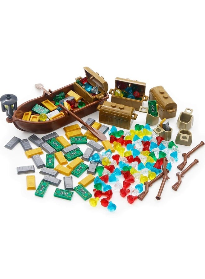 BroTex Pirate Accessories Money - Treasure Chest Building Block Bricks Pack, Money Gold Bar, Gems Diamonds, Jewels with Pirate Boat Ship People Parts, Building Bricks Set - Image 4