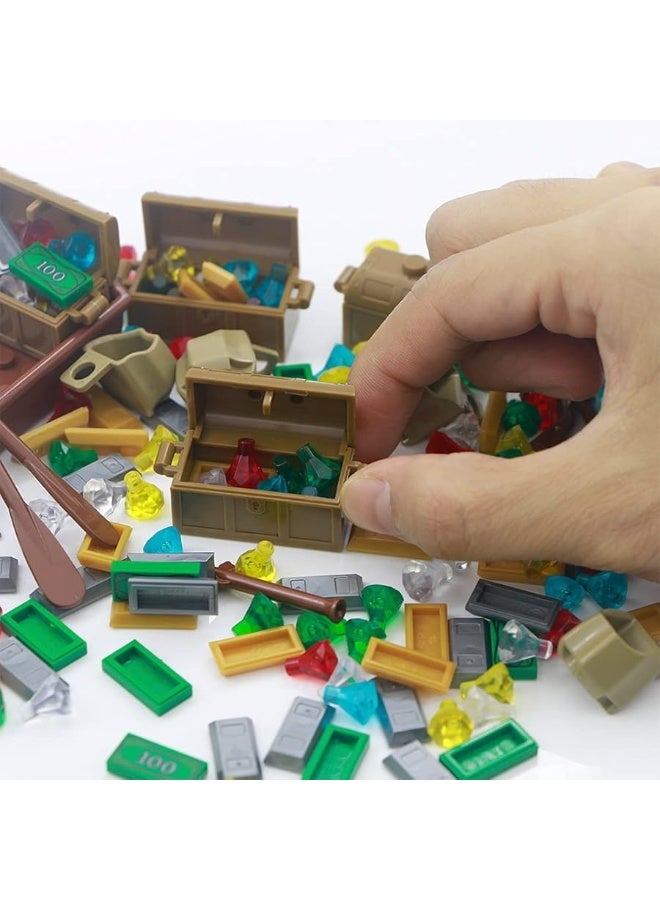 BroTex Pirate Accessories Money - Treasure Chest Building Block Bricks Pack, Money Gold Bar, Gems Diamonds, Jewels with Pirate Boat Ship People Parts, Building Bricks Set - Image 2