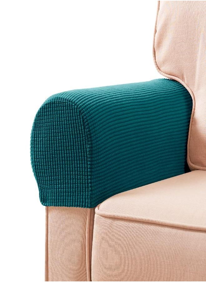 subrtex - subrtex Stretch Armrest Covers Spandex Arm Covers for Chairs Couch Sofa Armchair Slipcovers for Recliner Sofa with Twist Pins 2pcs (Turquoise) - Image 1