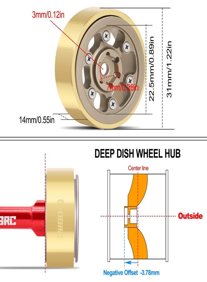 OGUNKE جنط عجلات OGRC 1.0 مع قفل خرز 6-شعاعات مع حلقة نحاسية انزياح سالب 3.78 مم لسيارة الزحف RC TRX4M SCX24 FCX24 1/24 1/18 (برونزي) - Image 4