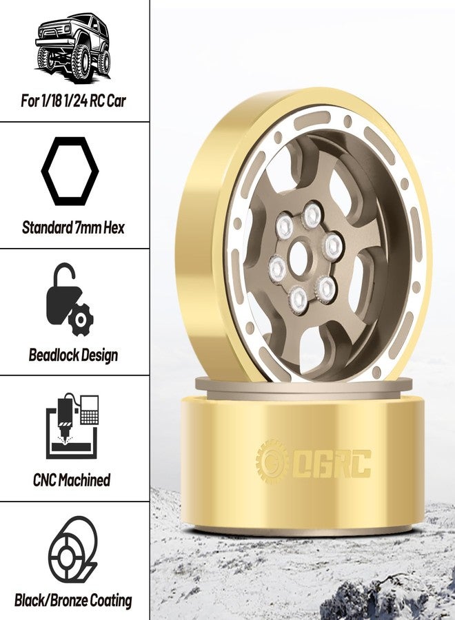 OGUNKE جنط عجلات OGRC 1.0 مع قفل خرز 6-شعاعات مع حلقة نحاسية انزياح سالب 3.78 مم لسيارة الزحف RC TRX4M SCX24 FCX24 1/24 1/18 (برونزي) - Image 5