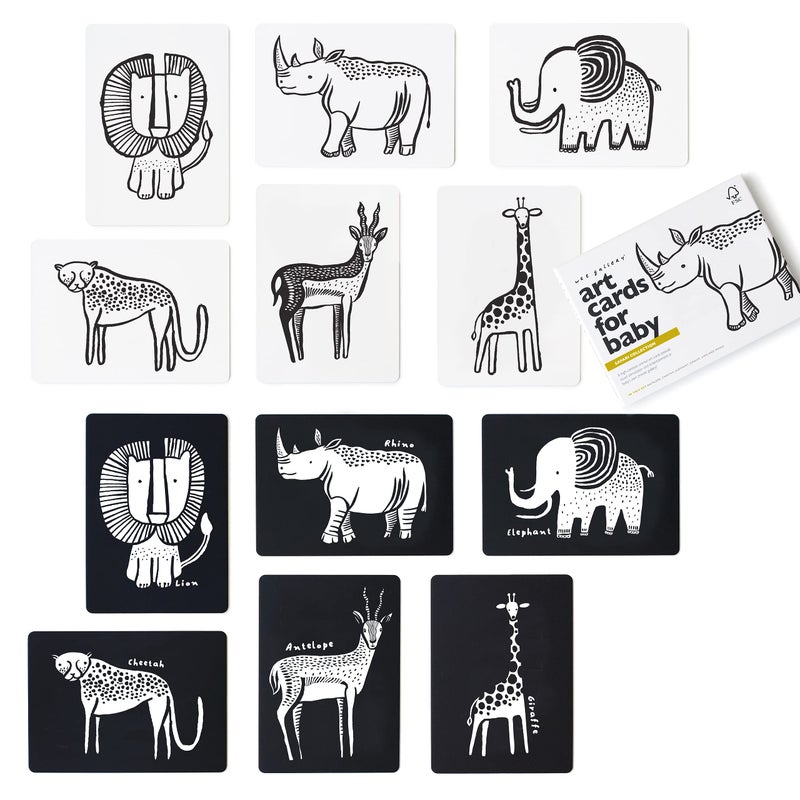 Wee Gallery Art Cards for Baby, Durable High Contrast Black and White Animal Flashcards for Newborns, Brain Development, Sensory Toys, Tummy Time Essentials for Infant and Toddler - Safari Animals - Image 1