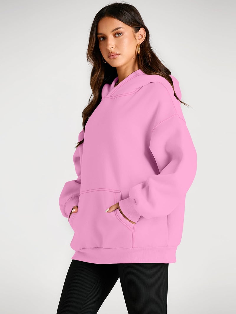 Trendy Queen Womens Oversized Hoodies Fleece Sweatshirts Fall Fashion Pullover Sweaters Winter Clothes 2025 Pink XS - Image 3
