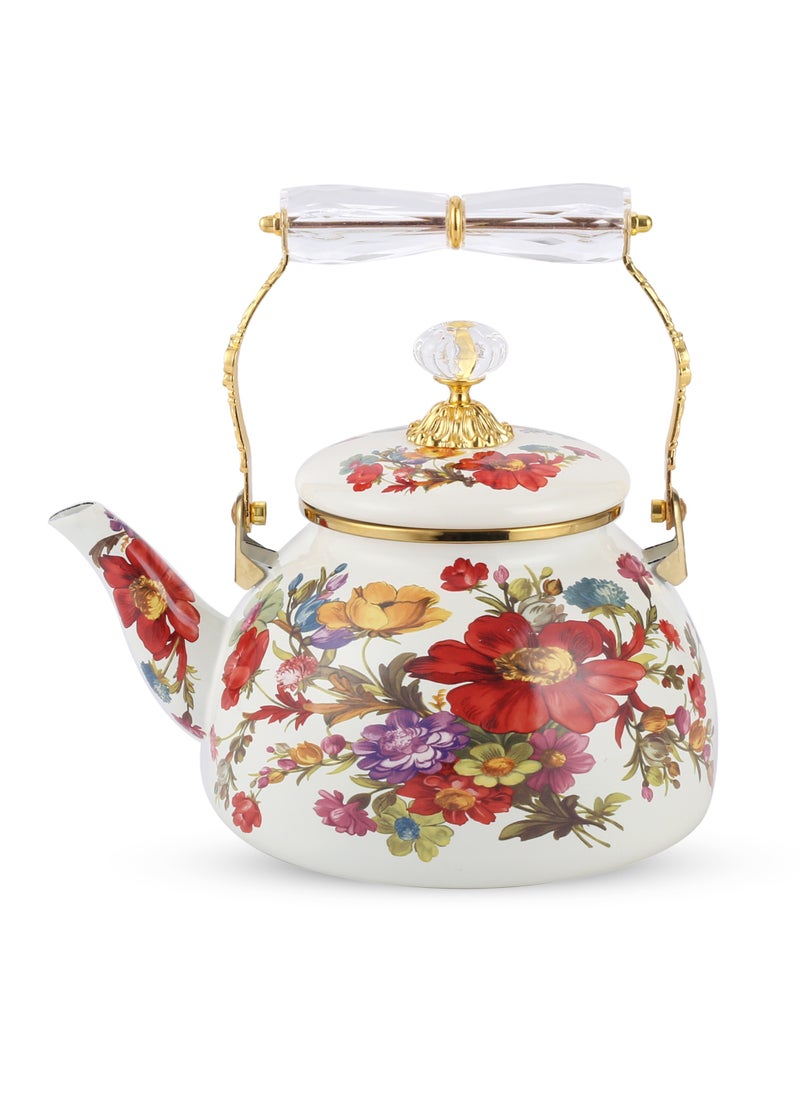 Life Smile 2.8L Household Portable Kettle,Enamel Coated Stainless Steel Teapot with Heat-Resistent Folding Handle, Tea Kettle with Removable Lid,Perfect for Boiling Water, Milk & Tea 