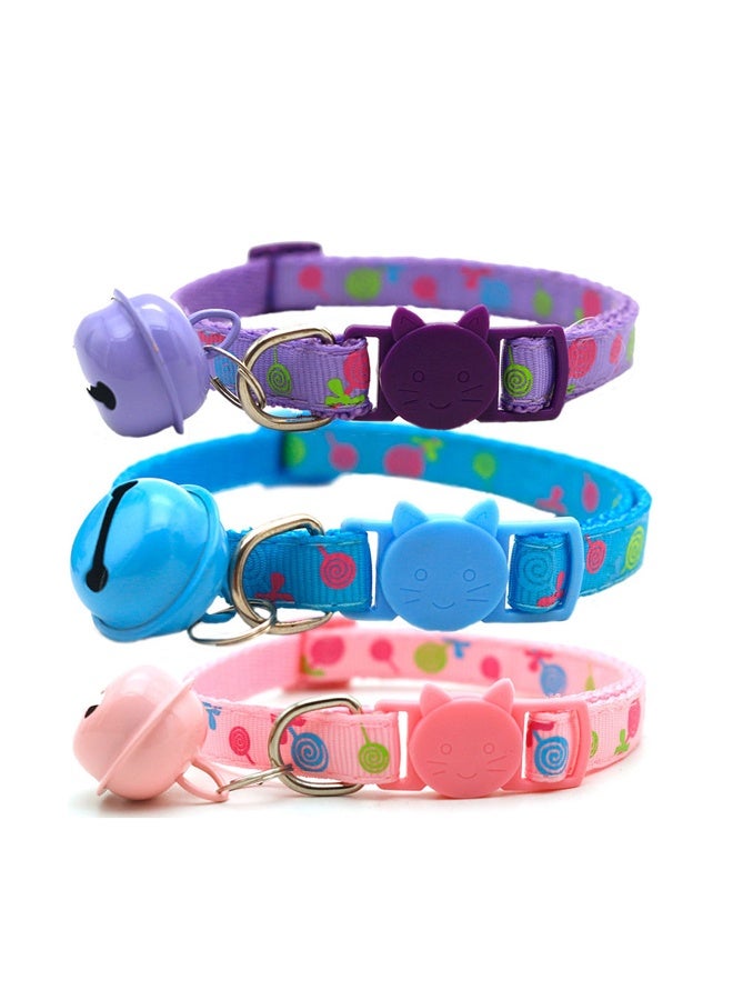 GUSGU 3 Pack Cat Collars with Big Bell and Lollipop Pattern, Cat Collar with Breakaway Safety Release Buckle for Cat and Kitten - Image 1
