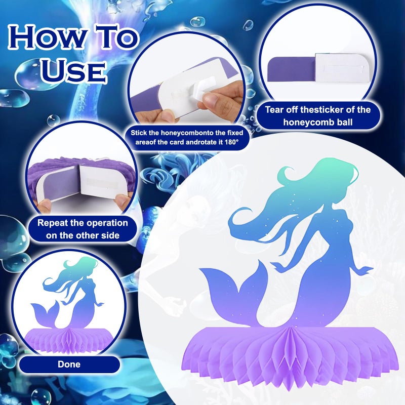 Oiuyamn 9 PCS Mermaid Theme Party Decorations, Ocean Mermaids Centerpieces for Tables Honeycomb Centerpiece, 3D Sea Party Supplies for Birthday Decor - Image 3