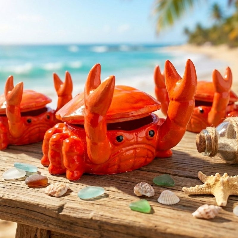 Large Claw Crab Red Ashtray With Lid Cute Windproof Desktop Decor - Image 1