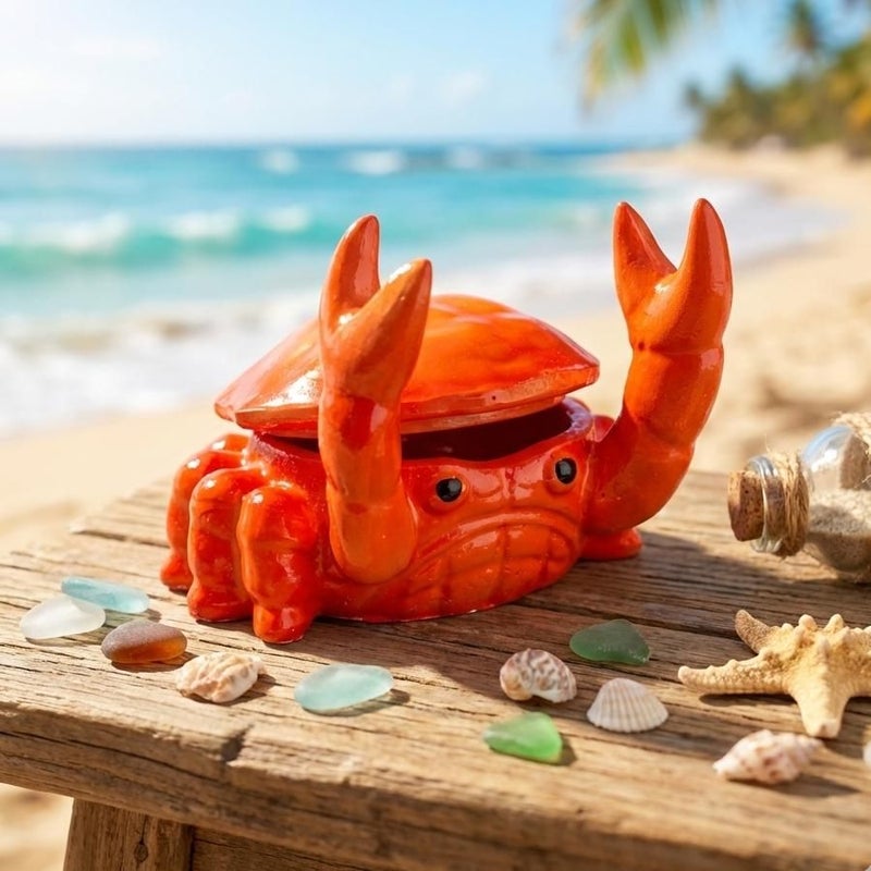 Large Claw Crab Red Ashtray With Lid Cute Windproof Desktop Decor - Image 3