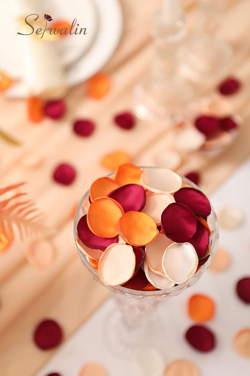 Serwalin 500Pcs Silk Rose Petals Flower Petals for Weddings Burgundy Gold White Petals Fake Orange Petals for Aisle Flower Girl Basket Bridal Shower Table Decor (4 Color Mixes) - Image 3