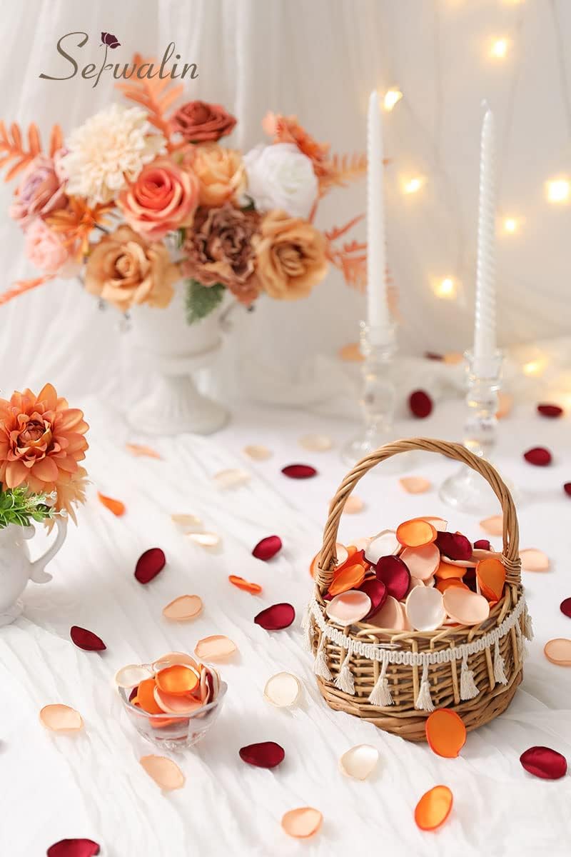 Serwalin 500Pcs Silk Rose Petals Flower Petals for Weddings Burgundy Gold White Petals Fake Orange Petals for Aisle Flower Girl Basket Bridal Shower Table Decor (4 Color Mixes) - Image 4