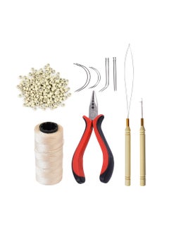 Hair Extensions Tool Kit 200 Pcs Silicone Lined Micro Links Beads 1 Three Hole Hair Pliers 1 Roll Sewing Thread 1 Loop Needle Threader 1 Pulling Hook Needle 8 Sewing Needles Blonde