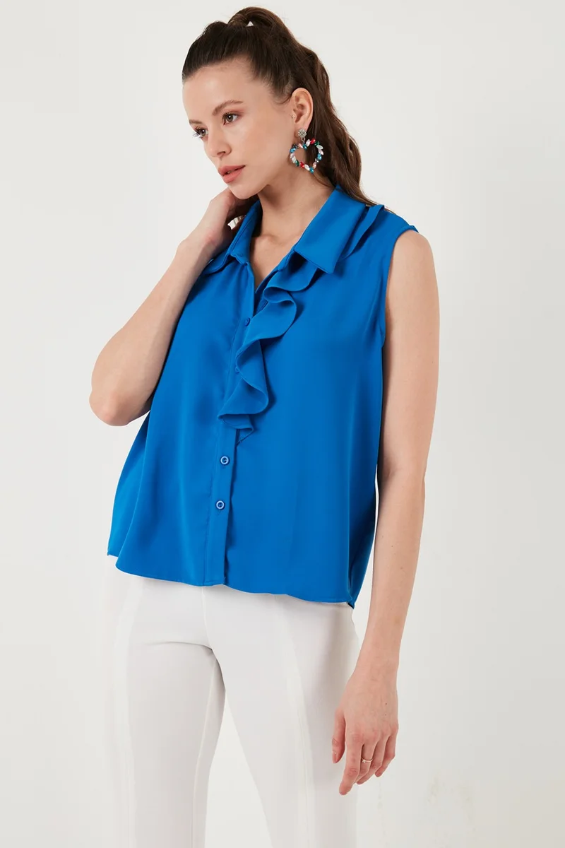 ليلا Collar Flounced Regular Fit Sleeveless Shirt Women's Shirt 611GO0110