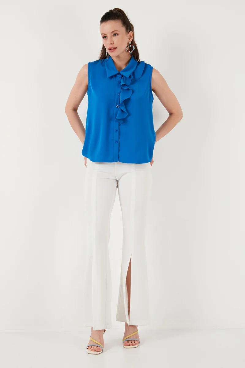 ليلا Collar Flounced Regular Fit Sleeveless Shirt Women's Shirt 611GO0110