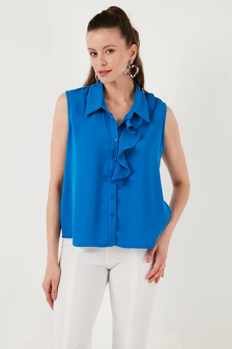 ليلا Collar Flounced Regular Fit Sleeveless Shirt Women's Shirt 611GO0110
