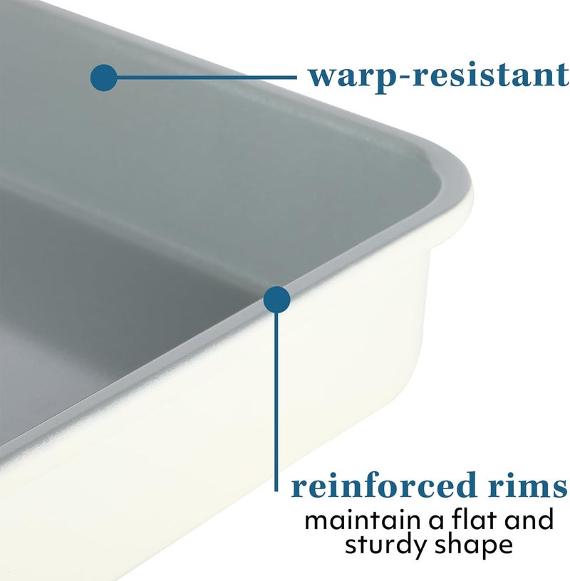 Sur La Table Kitchen Essentials Bake Sale 9 X 13 Inch PFOA, PFAS, PTFE Free Nonstick Roaster/Cake/Baking Pan - Linen White - Image 5