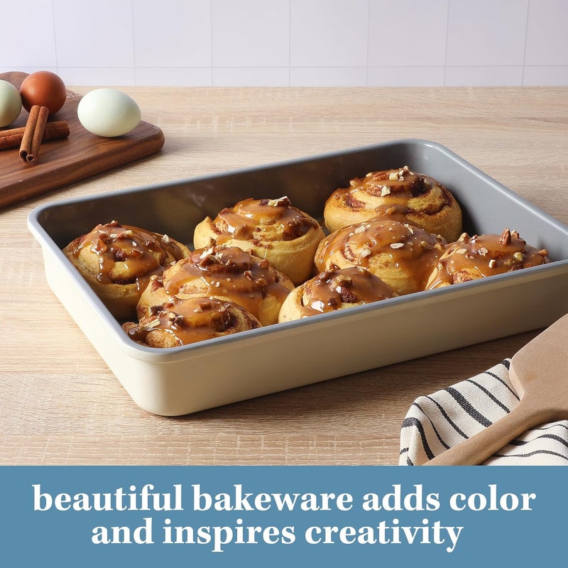 Sur La Table Kitchen Essentials Bake Sale 9 X 13 Inch PFOA, PFAS, PTFE Free Nonstick Roaster/Cake/Baking Pan - Linen White - Image 3