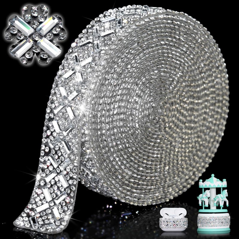 Locacrystal Bling Rhinestone Ribbon DIY Ironon Crystal Rhinestone Ribbon SelfAdhesive Glitter Gem Strip Stickers for Crafts Furniture Clothing Decoration2cm3mSliverClear