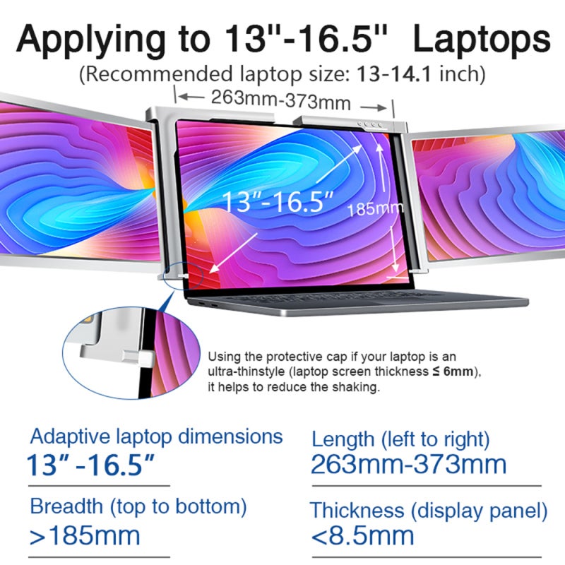 Tri-screen Monitor 11.6-Inch 1920*1080 FHD IPS Foldable Adjustable Bracket Laptop Expansion Screen - Rotatable 0-235°/0-180° Portable Monitor for Office Work, Remote Learning and On-the-go Professiona - Image 5