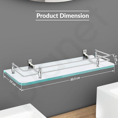 Planet Deluxe Glass Shelf for Bathroom/Living Room/Wall Shelf/Glass Rack/Kitchen Storage Shelf/Bathroom Accessories (Pack of 1)(Transparent,12x6 Inches) - Image 3