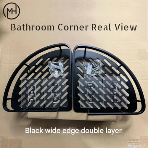 MorivaHomes Self-Adhesive Corner Shelf for Bathroom/Adhesive Shelf for Kitchen with Magic Sticker/Bathroom Organizer Without Drill (Material: Aluminium) (2Pcs, Black) - Image 5