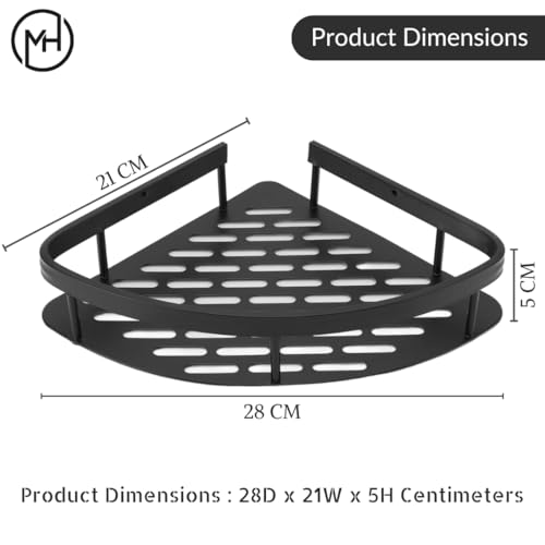 MorivaHomes Self-Adhesive Corner Shelf for Bathroom/Adhesive Shelf for Kitchen with Magic Sticker/Bathroom Organizer Without Drill (Material: Aluminium) (2Pcs, Black) - Image 2