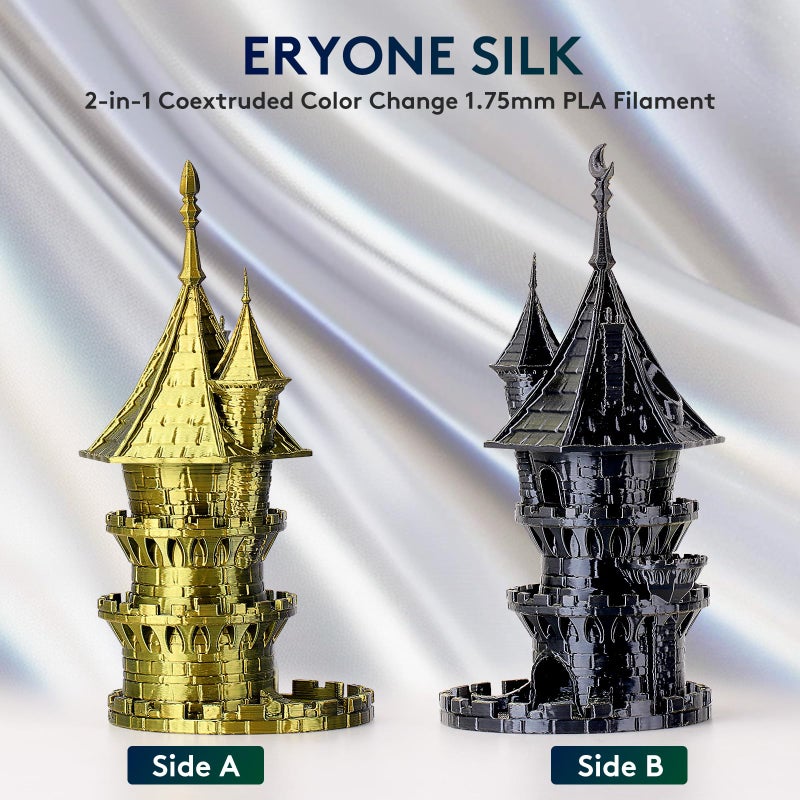 ERYONE Silk Dual Color PLA Filament 3D Printer 1.75mm +/- 0.03mm, Bicolor Filament Two Tone PLA 1KG(2.2lbs) Cardboard Spool, Black Gold - Image 3