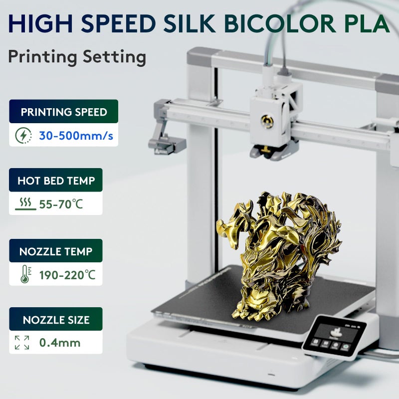 ERYONE Silk Dual Color PLA Filament 3D Printer 1.75mm +/- 0.03mm, Bicolor Filament Two Tone PLA 1KG(2.2lbs) Cardboard Spool, Black Gold - Image 2