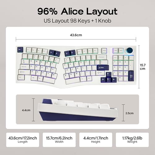 MechLands Feker Alice98 Ergonomic 98 Keys Custom Mechanical Keyboard, VIA Programmable, USB-C Wired Gaming Keyboard, Hot Swappable, 5 Layer Paddings, Control Knob, NKRO, RGB for Win/Mac (White) - Image 4