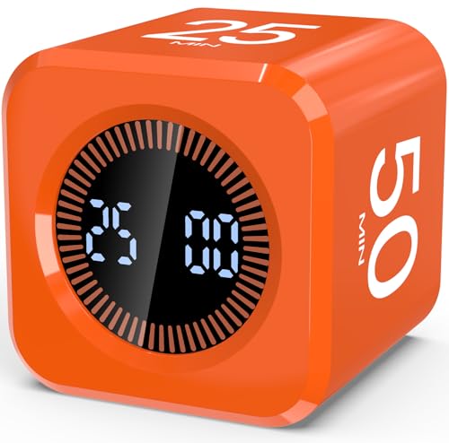 COWVTUJ Digital Pomodoro Timer Cube 5/10/25/50min, Visual Productivity Flip Timer for Kids Classroom Desk, Custom Countdown, Silent and Sound Mode for ADHD Study Work Game Kitchen (Orange) - Image 1