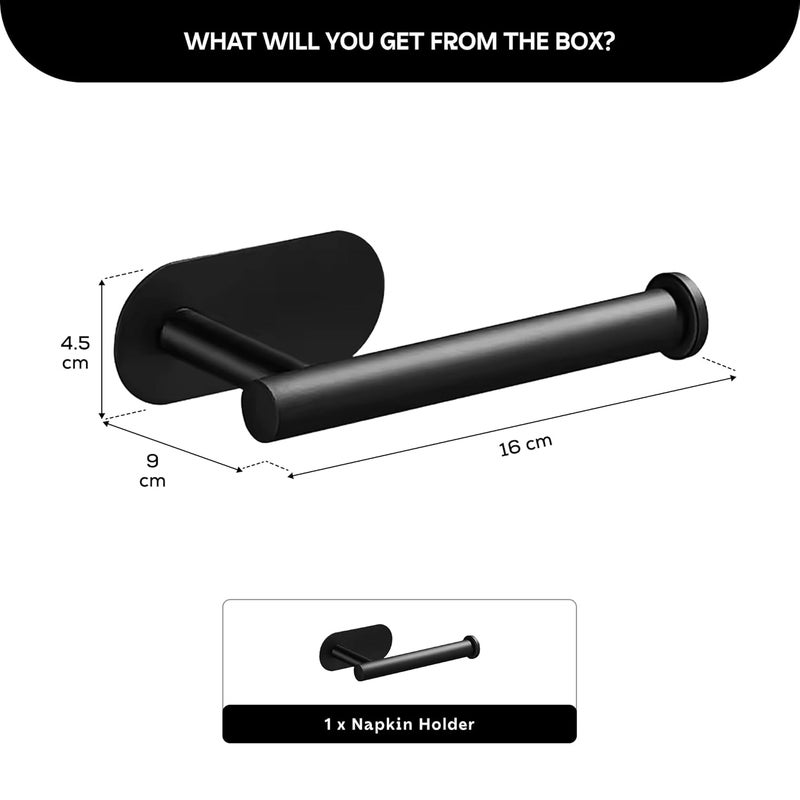 MIORAH Self Adhesive Aluminum Hand Towel Holder in Bathroom | Wall Mounted Towel Hanger for Wash Basin & Bathroom Towel Hanger for Wall | Black - Image 2