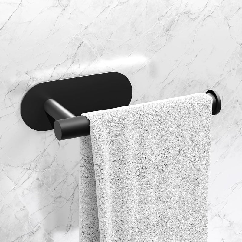 MIORAH Self Adhesive Aluminum Hand Towel Holder in Bathroom | Wall Mounted Towel Hanger for Wash Basin & Bathroom Towel Hanger for Wall | Black - Image 1