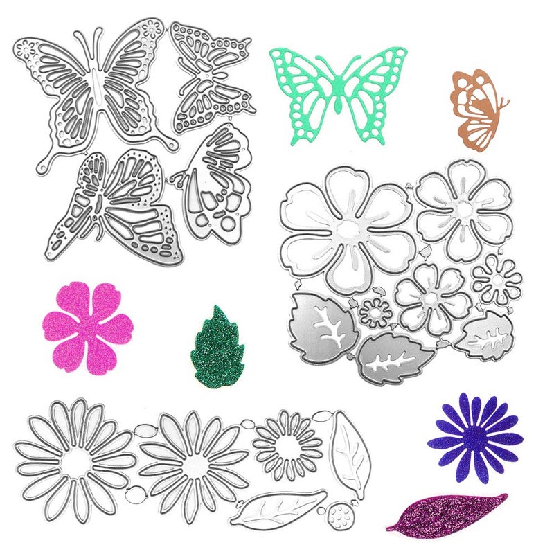 AFUNTA Metal Die Cuts Embossing Stencil Tool 2 Sets Flower Leaves Shape 14 Styles 3D Die Cuts Stencil 4 Pcs Butterfly Shape Cutting Dies for Album Decoration Greeting Card DIY Craft Decoration