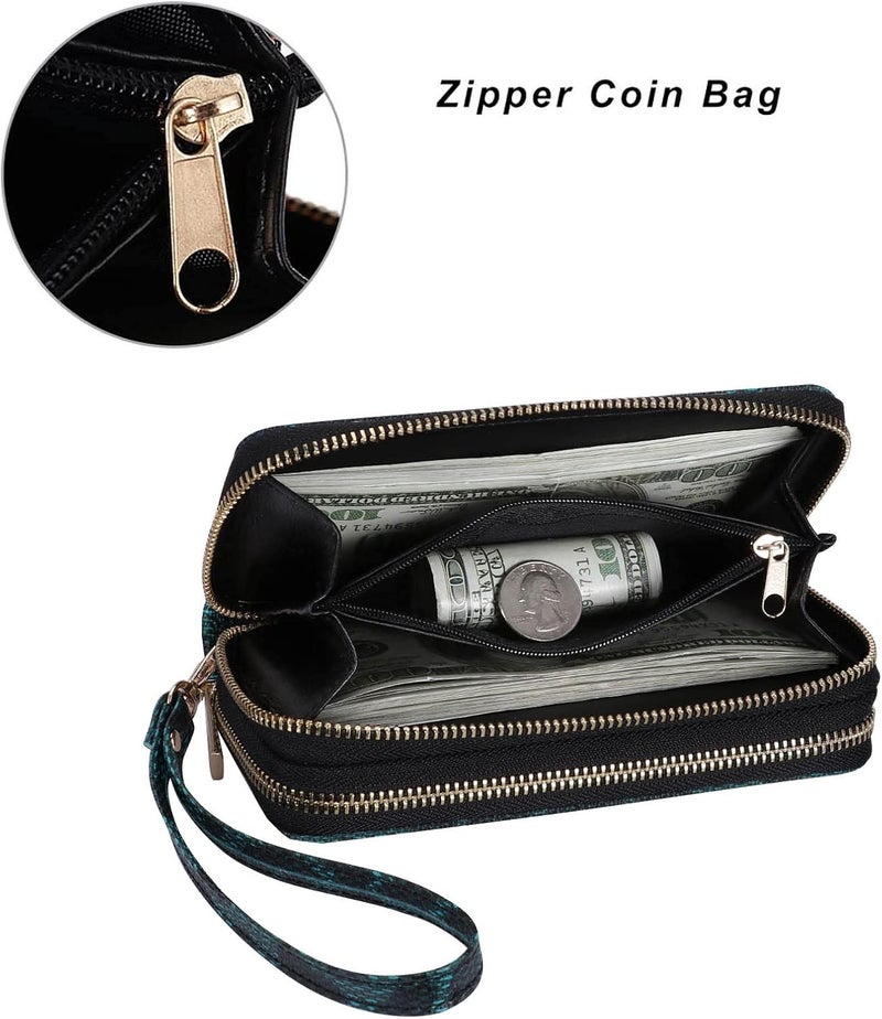HAWEE Cellphone Wallet for Women Dual Zipper Long Purse with Removable Wristlet - Image 2