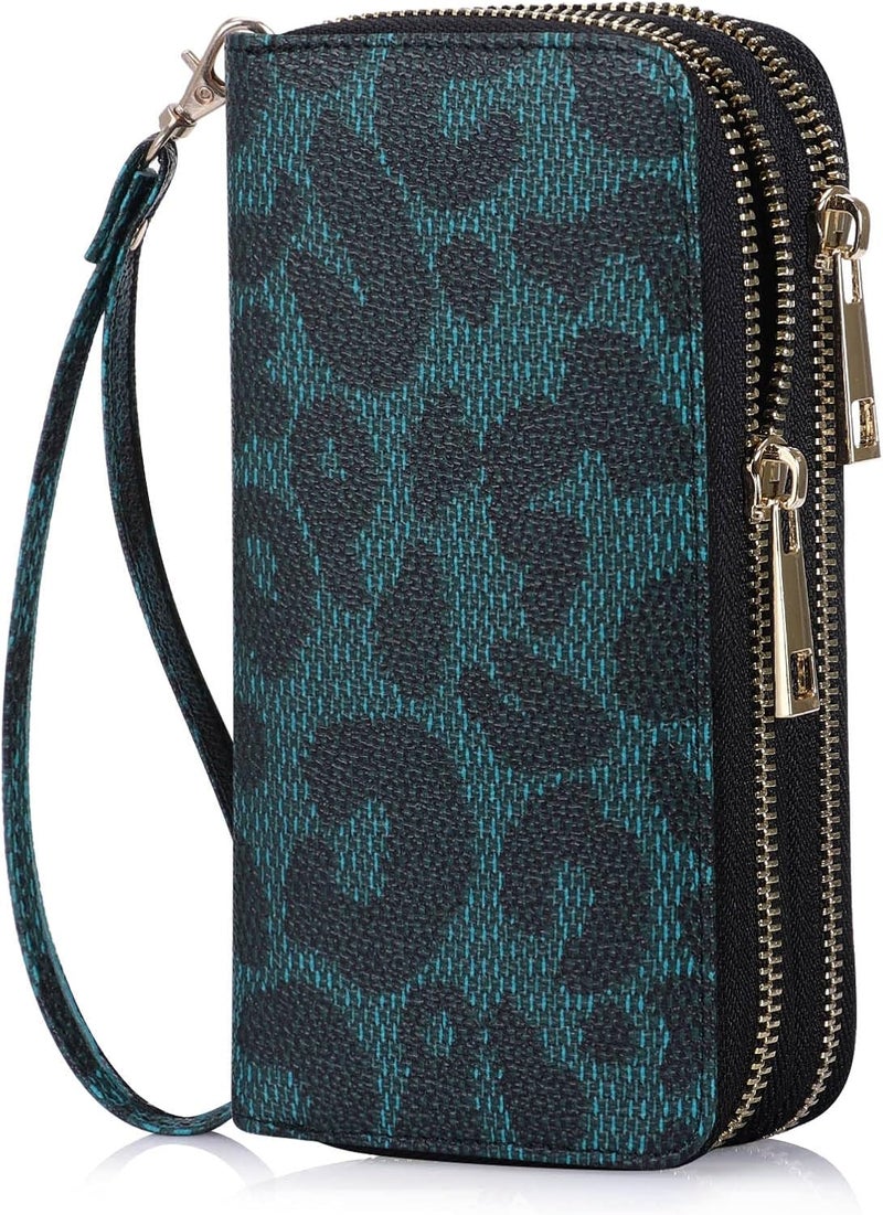 HAWEE Cellphone Wallet for Women Dual Zipper Long Purse with Removable Wristlet - Image 1