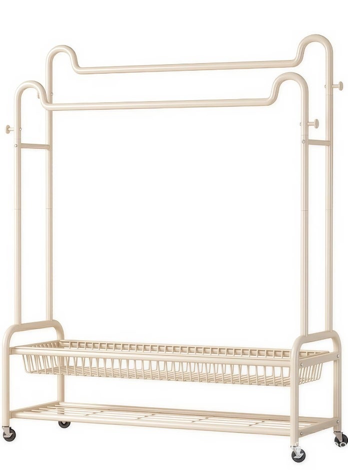 Alissa Double Rod Rolling Clothes Rack with Storage Basket & Shoe Shelf – Heavy-Duty Metal Organizer with Wheels for Garments, Bags & Daily Essentials (171×150×32cm)  - Image 1