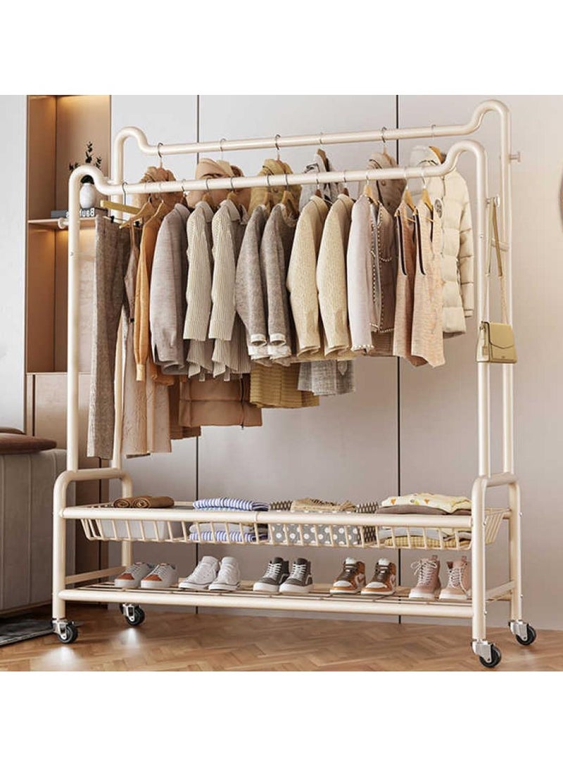 Alissa Double Rod Rolling Clothes Rack with Storage Basket & Shoe Shelf – Heavy-Duty Metal Organizer with Wheels for Garments, Bags & Daily Essentials (171×150×32cm)  - Image 3