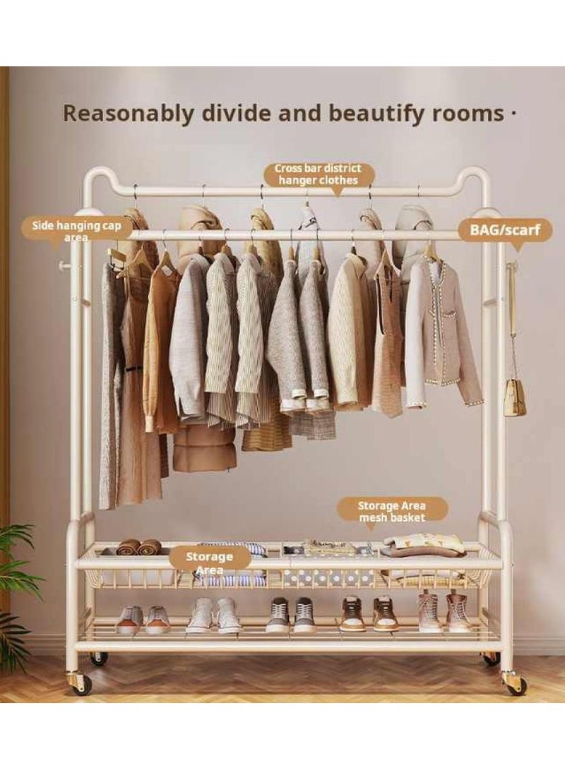 Alissa Double Rod Rolling Clothes Rack with Storage Basket & Shoe Shelf – Heavy-Duty Metal Organizer with Wheels for Garments, Bags & Daily Essentials (171×150×32cm)  - Image 4