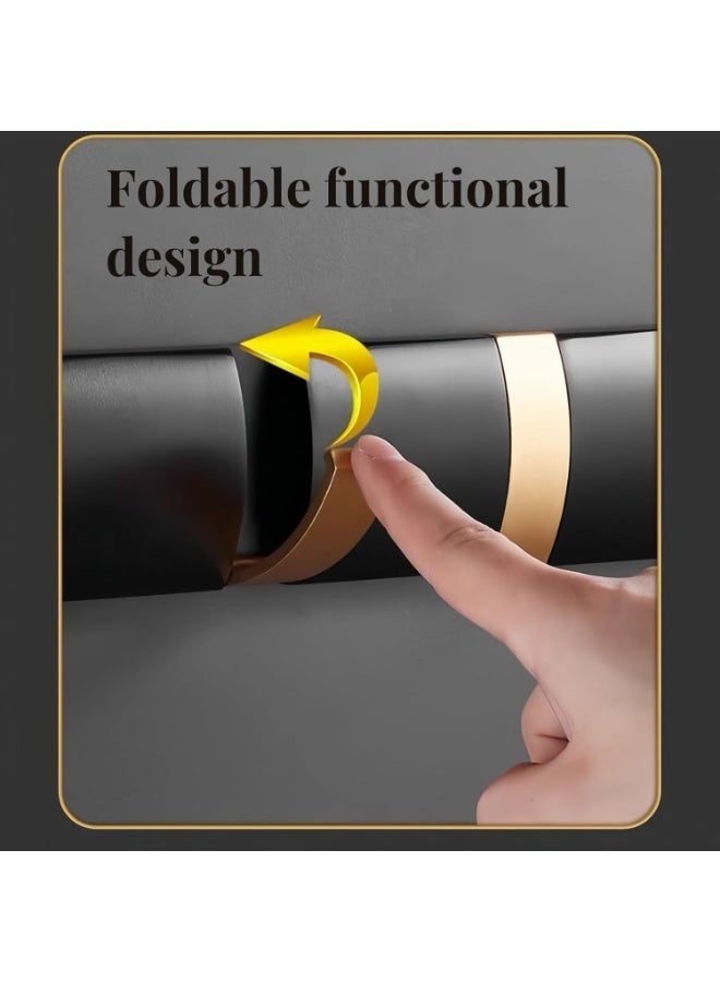 Foldable Stylish Modern Hook Rack with 5 Hooks, Coat Hooks Wall Mount, Metal Coat Hook Rail for Coat Hat Towel Purse Robes Mudroom Bathroom Entryway (Black and Gold) - Image 2