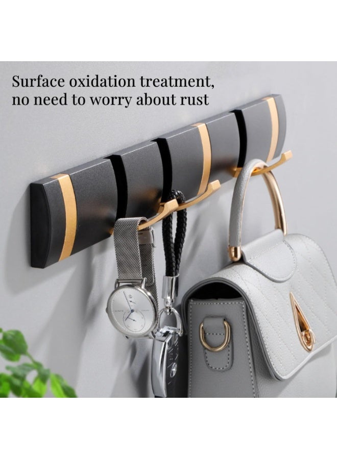 Foldable Stylish Modern Hook Rack with 5 Hooks, Coat Hooks Wall Mount, Metal Coat Hook Rail for Coat Hat Towel Purse Robes Mudroom Bathroom Entryway (Black and Gold) - Image 4