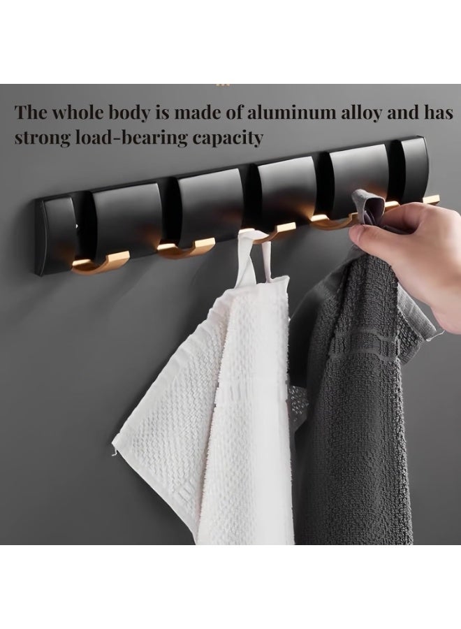 Foldable Stylish Modern Hook Rack with 5 Hooks, Coat Hooks Wall Mount, Metal Coat Hook Rail for Coat Hat Towel Purse Robes Mudroom Bathroom Entryway (Black and Gold) - Image 3
