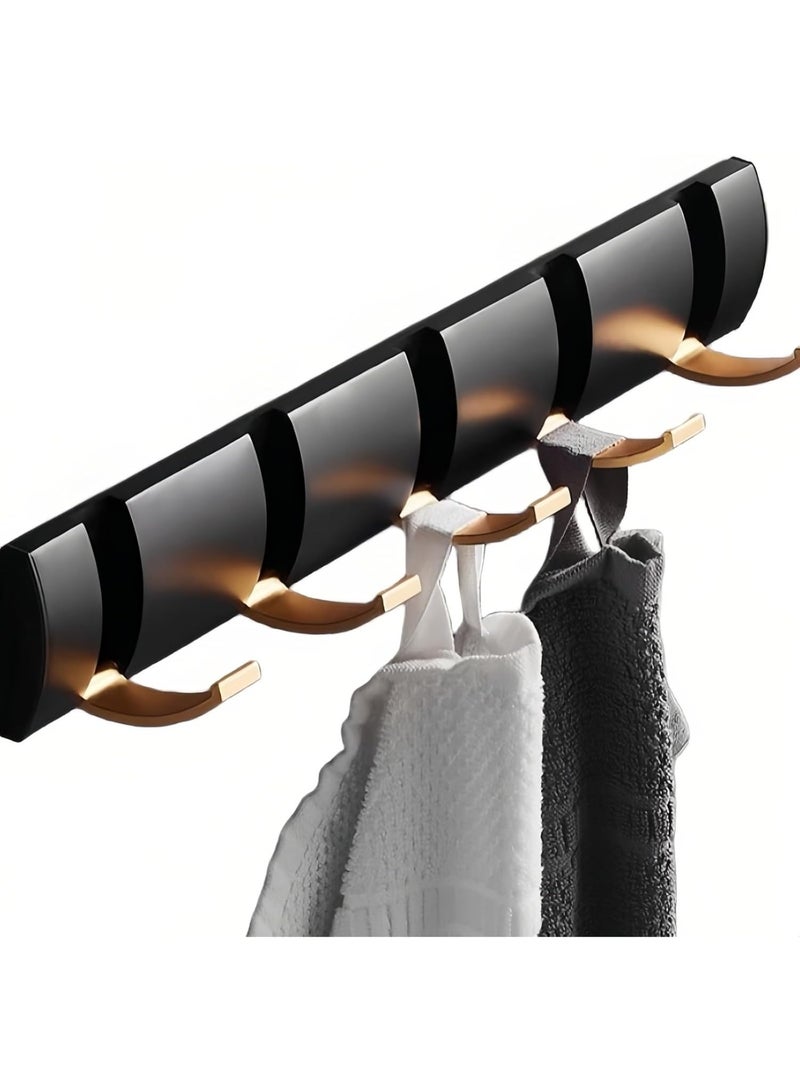 Foldable Stylish Modern Hook Rack with 5 Hooks, Coat Hooks Wall Mount, Metal Coat Hook Rail for Coat Hat Towel Purse Robes Mudroom Bathroom Entryway (Black and Gold) - Image 1