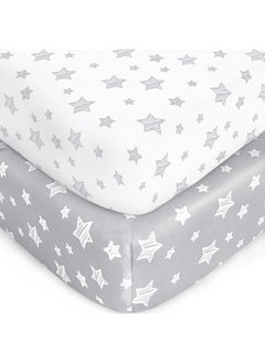 Moonsea Moonsea Crib Sheets for Boys or Girls 2 Pack, Fitted Crib Sheet for Standard Size Crib and Toddler Mattresses, Soft and Breathable Material, Grey & White  - Image 1