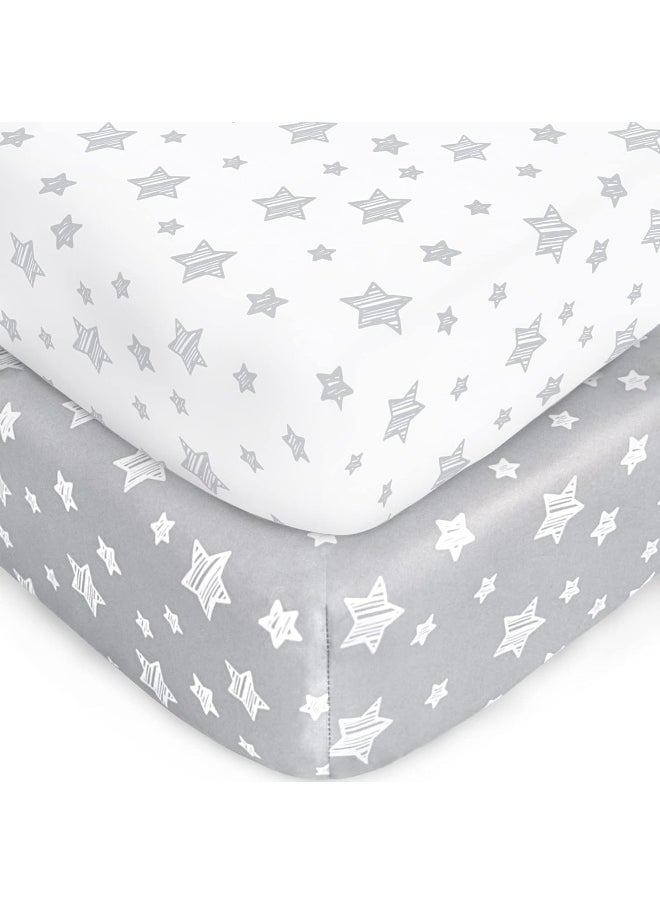 Moonsea Moonsea Crib Sheets for Boys or Girls 2 Pack, Fitted Crib Sheet for Standard Size Crib and Toddler Mattresses, Soft and Breathable Material, Grey & White  - Image 1