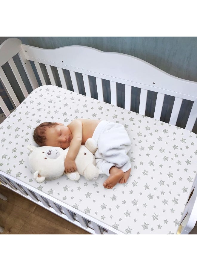 Moonsea Moonsea Crib Sheets for Boys or Girls 2 Pack, Fitted Crib Sheet for Standard Size Crib and Toddler Mattresses, Soft and Breathable Material, Grey & White  - Image 2